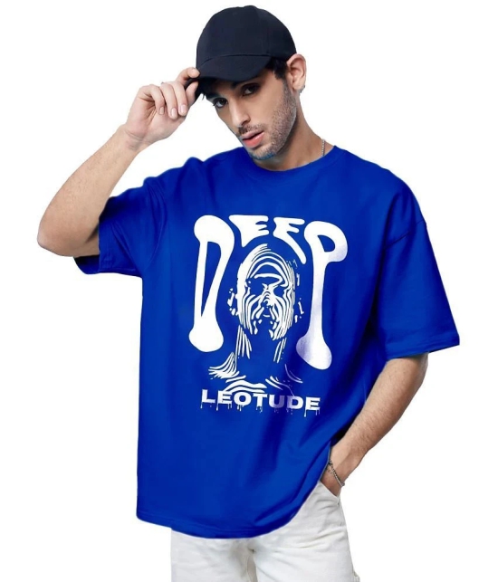 Leotude Cotton Blend Oversized Fit Printed Half Sleeves Mens T-Shirt - Blue ( Pack of 1 ) - None