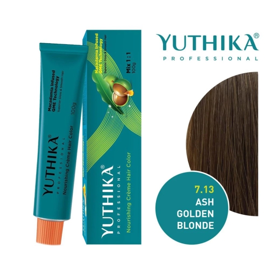 Yuthika Professional Creme Hair Color 7.13 Ash Golden Blonde 100gm, Permanent Hair Colour, Professional Salon Hair Colour