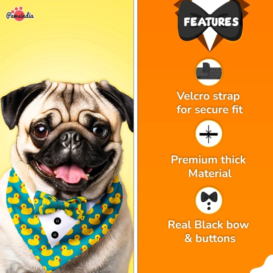 PawsIndia Duck Pattern Tuxedo Bandana With Matching Bow For Pets-Small