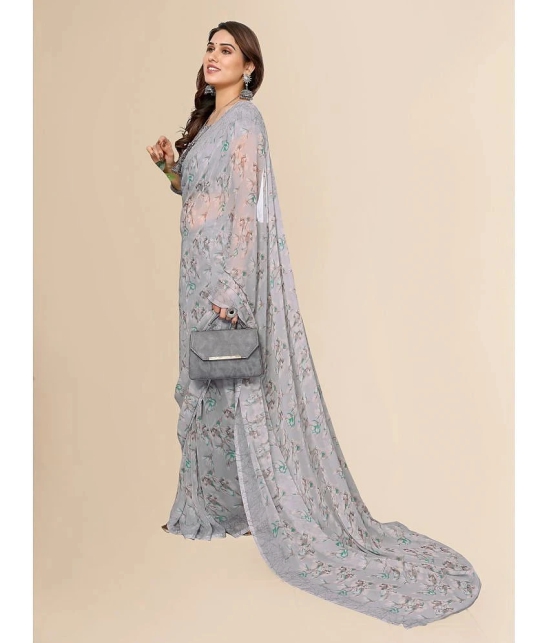 ANAND SAREES Georgette Printed Saree With Blouse Piece - Grey ( Pack of 1 ) - Grey