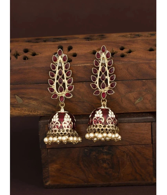 Sukkhi Delightful Pearl Gold Plated Meenakari Jhumki Earring for Women - Maroon