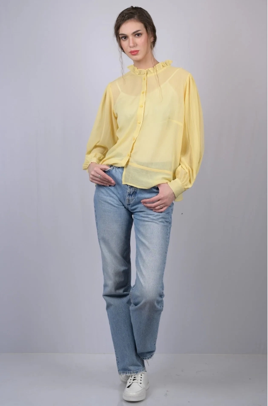 Yellow High Neck Full Sleeve  Regular Top (OTL-TPS1022)-Yellow / XS