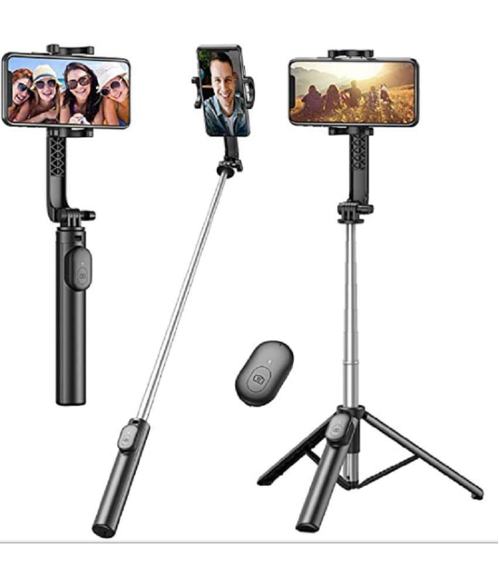 NBOX Extendable Bluetooth Selfie Stick with Tripod Stand,Compatible for iPhone Samsung Mi Realme Oneplus Vivo Oppo Compatible for Gopro - Black