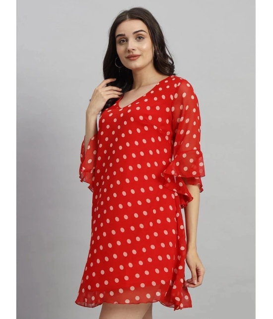 Curvydrobe Georgette Printed Mini Womens A-line Dress - Red ( Pack of 1 ) - None