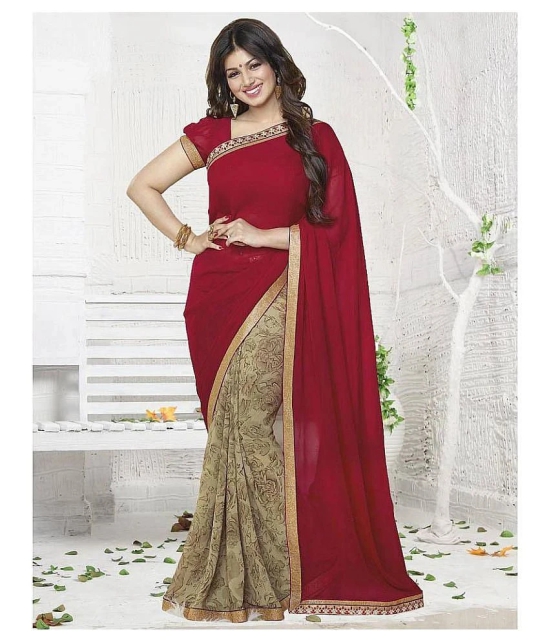 Gazal Fashions - Maroon Chiffon Saree With Blouse Piece (Pack of 1)