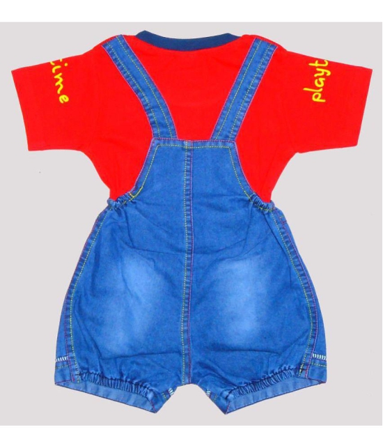 Wise Guys - Red & Blue Denim Unisex Dungaree Sets ( Pack of 1 ) - None