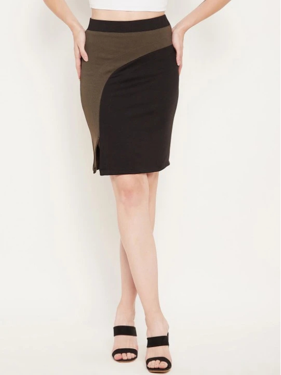 Women Black & Brown Colourblocked Solid Mini Pencil Skirts