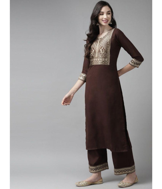 Estela - Brown Straight Cotton Women's Stitched Salwar Suit ( Pack of 1 ) - None