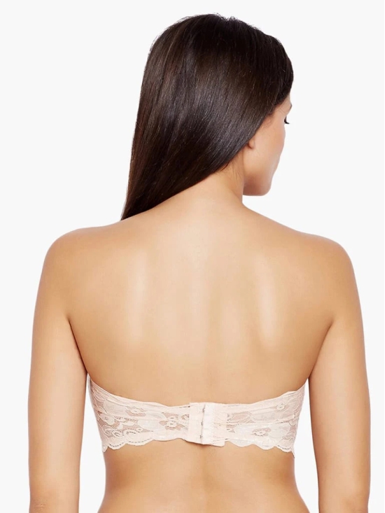 Women’s/Girl’s Lace Net Tube Bra Strapless Padded Seamless Hook Closure Bra - Beige