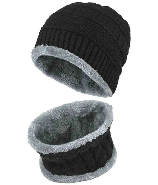 horse fit Black Woollen Mens Cap ( Pack of 1 ) - Black