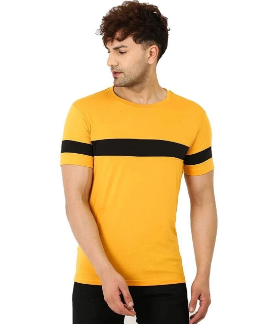 Leotude Cotton Blend Regular Fit Striped Round Half Sleeves Yellow Men T-Shirt Single Pack - None