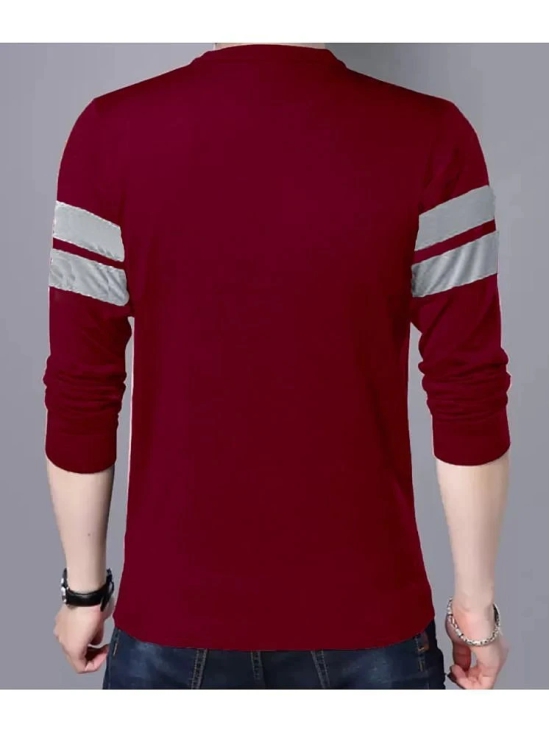 Leotude Cotton Blend Regular Fit Striped Full Sleeves Mens Round T-Shirt - Maroon ( Pack of 1 ) - None