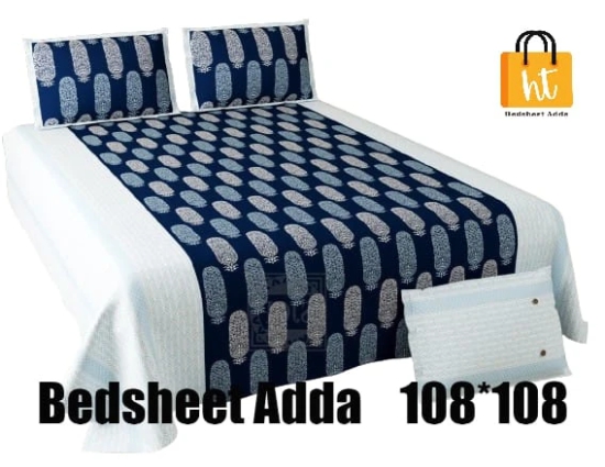 Bedsheet Adda-Super Mega King Size  King Size(108*108 in)-Pure Cotton Sanganeri Printed Jaipuri  Double Bedsheet With 2 Matching Pillow Covers-RJ-14-03-(108*108)-HT8306