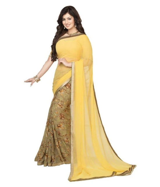 Gazal Fashions - Yellow Chiffon Saree With Blouse Piece (Pack of 1)