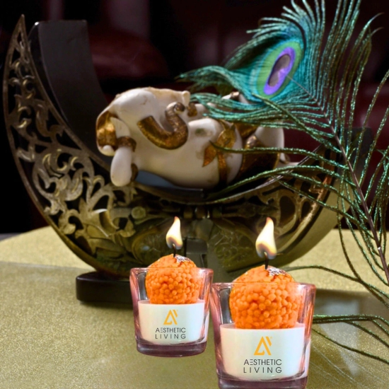 Aesthetic Living Festive Motichoor Laddoo Soywax Candle(Jasmine)- 75 g