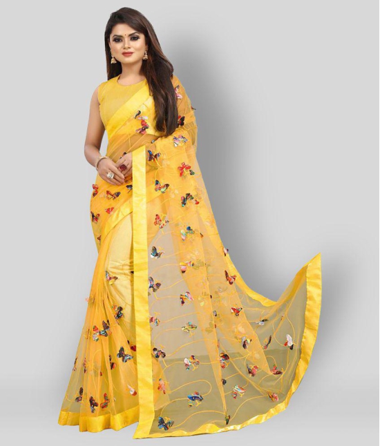 Gazal Fashions - Yellow Net Saree With Blouse Piece (Pack of 1)