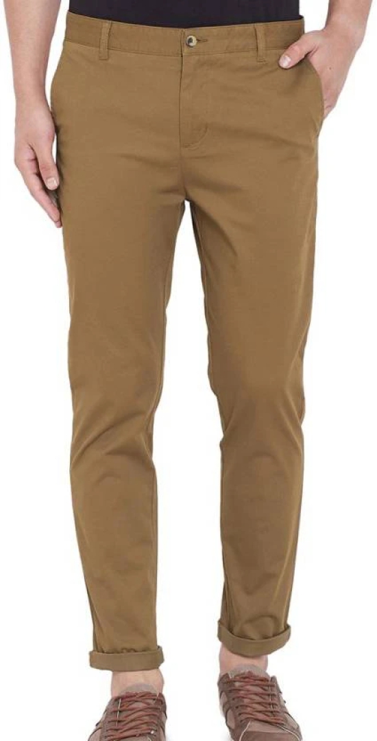 Men Regular Fit Khaki Cotton Blend Trousers