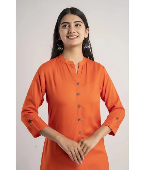 MAUKA - Orange Rayon Womens Front Slit Kurti ( Pack of 1 ) - None