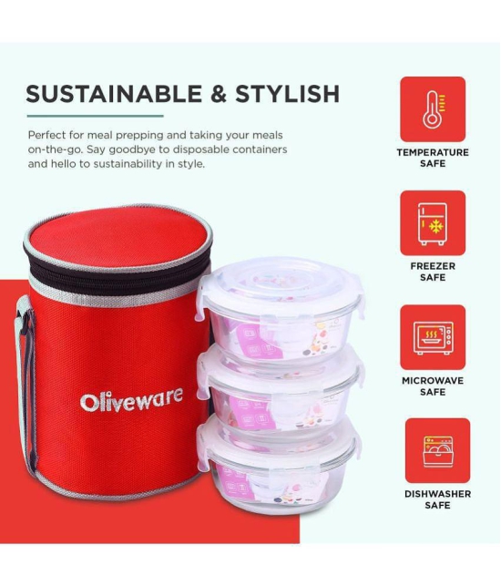 Oliveware - glassware lunch box Glass Insulated Lunch Box 3 - Container ( Pack of 1 )