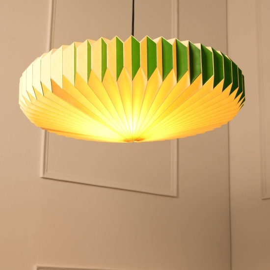 Oblong 2 Pendant Lamp - Paper Origami, Handpleating, Origami Lampshade, Scandinavian Design Hanging Light-Parrot Green