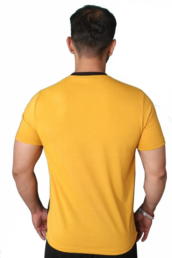 NVA Quality Solid Men's Round Neck Cotton Blend Half Sleeve Mustard Black T-Shirt