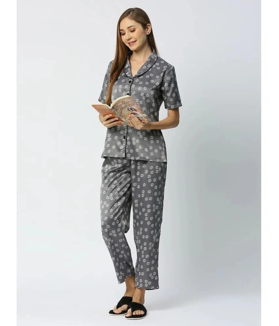 Smarty Pants - Grey Satin Womens Nightwear Nightsuit Sets ( Pack of 1 ) - None