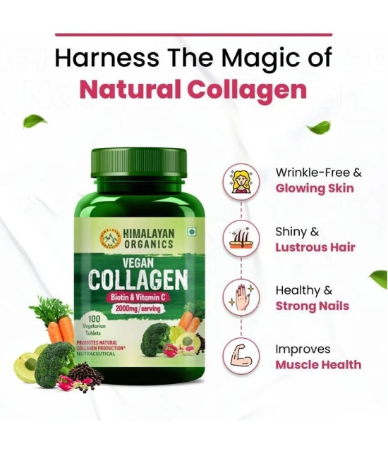 Himalayan Organics Vegan Collagen 2000Mg With Biotin And Vitamin C | Good For Glowing Skin | Healthy Hair And Nail - 100 Veg Tablets