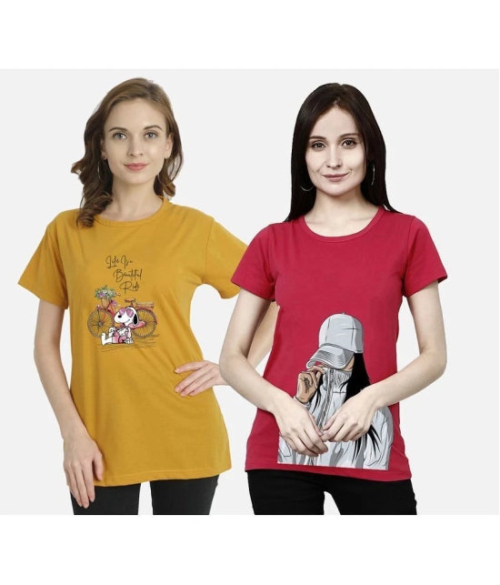 CHOZI - Multi Color Cotton Regular Fit Womens T-Shirt ( Pack of 2 ) - None