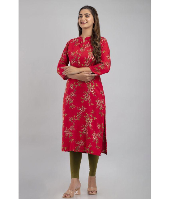 MAUKA - Red Rayon Women''s Straight Kurti ( Pack of 1 ) - None