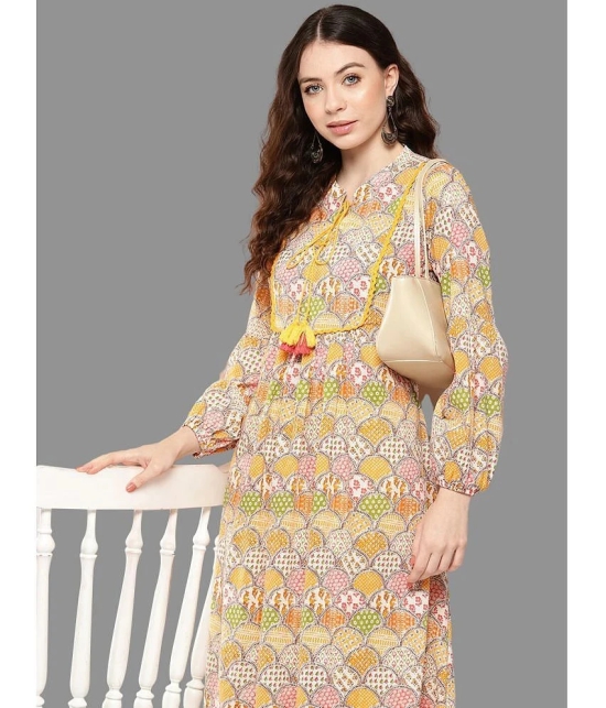 Janasya Cotton Printed A-line Womens Kurti - Multicoloured ( Pack of 1 ) - None