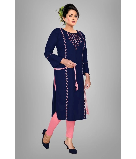 HAYA - Navy Rayon Womens Straight Kurti ( Pack of 1 ) - None