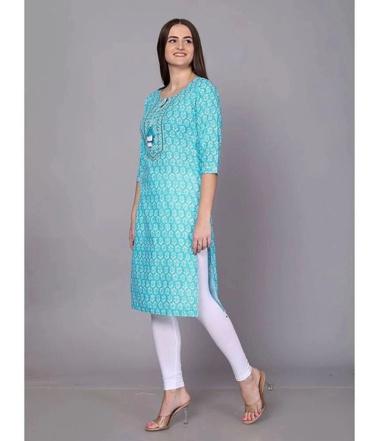 JC4U Cotton Printed Straight Womens Kurti - Turquoise ( Pack of 1 ) - None