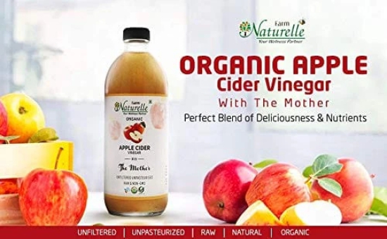 Farm Naturelle Glass Bottle Organic Apple Cider Vinegar with Mother-500 ml Along with Raw Acacia Forest Honey 250 g