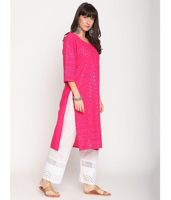 Queenley - Pink Cotton Women's Straight Kurti ( Pack of 1 ) - L