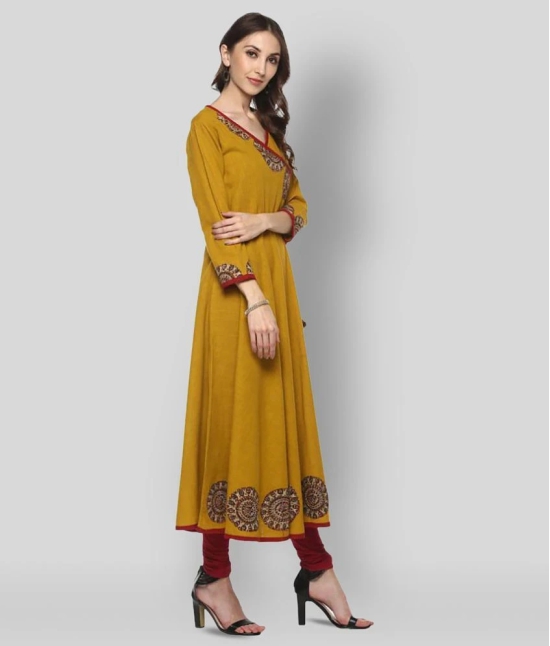 Yash Gallery - Yellow Cotton Blend Womens Angrakha Kurti - 4XL