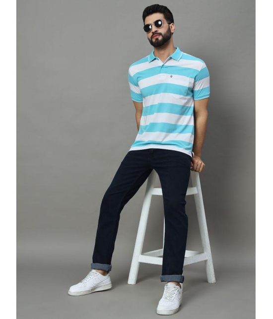 UNIBERRY Cotton Blend Regular Fit Striped Half Sleeves Mens Polo T Shirt - Sky Blue ( Pack of 1 ) - None