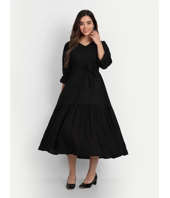 gufrina Rayon Solid Midi Womens Fit & Flare Dress - Black ( Pack of 1 ) - None