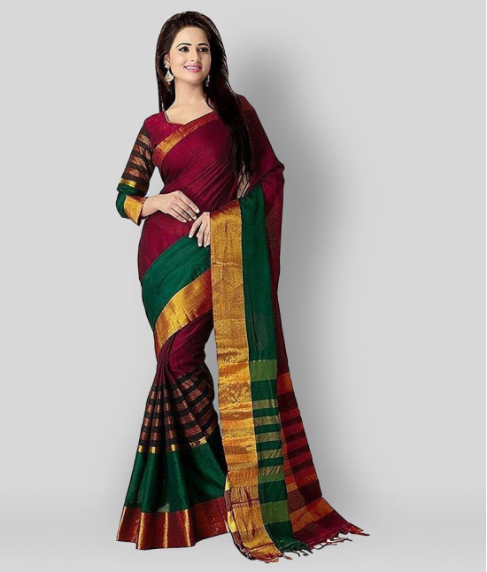 Bhuwal Fashion - Multicolor Cotton Blend Saree With Blouse Piece ( Pack of 1 ) - Multicolour