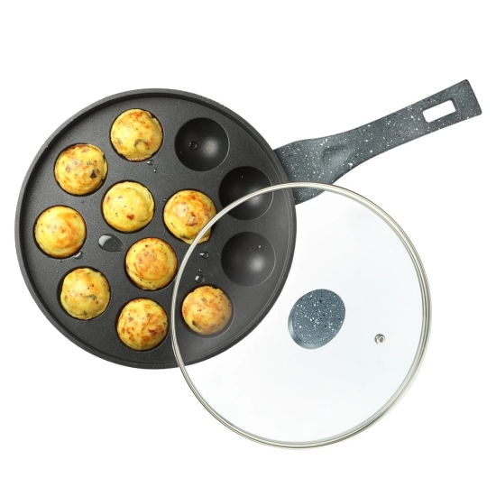 Premier Non Stick Astral Paniyaram Round Pan 12 Cavity with Glass Lid