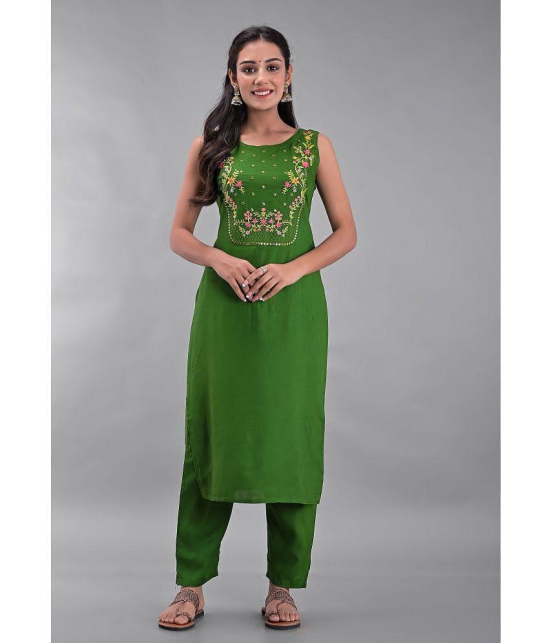 Maquien - Green Straight Rayon Women's Stitched Salwar Suit ( Pack of 1 ) - None