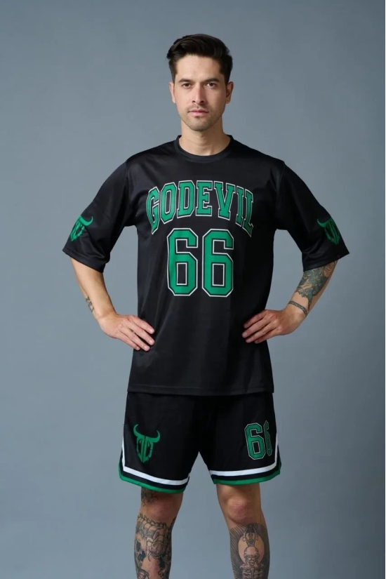 Go Devil 66 (in Green) Printed Black Polyester Co-ord Set for Men M