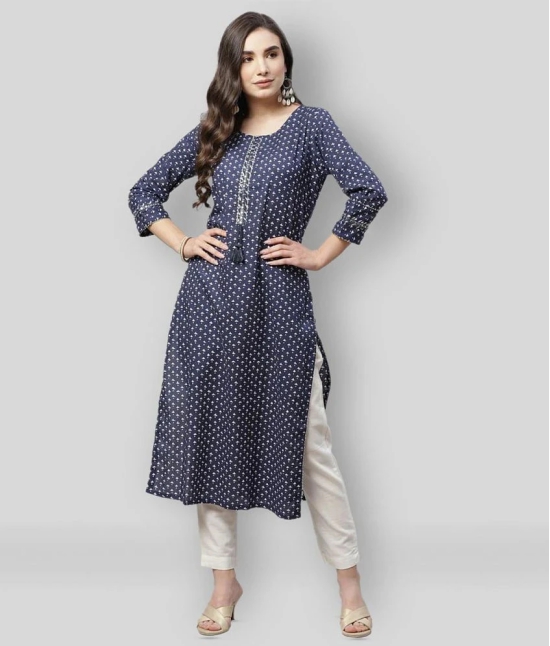 Divena - Blue Cotton Womens Straight Kurti ( Pack of 1 ) - 6XL