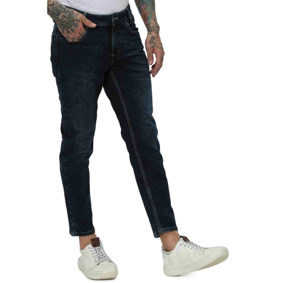 Mens Navy Cotton Ankle Length Denim Deluxe Stretch Jeans