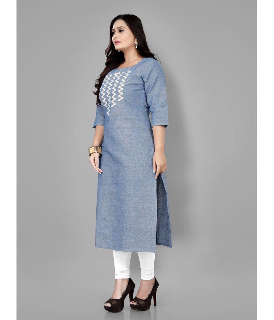 RIAANA - Blue Cotton Women's Straight Kurti ( Pack of 1 ) - None