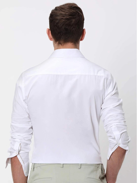 White Stretch Plain Slim Fit Casual Shirt