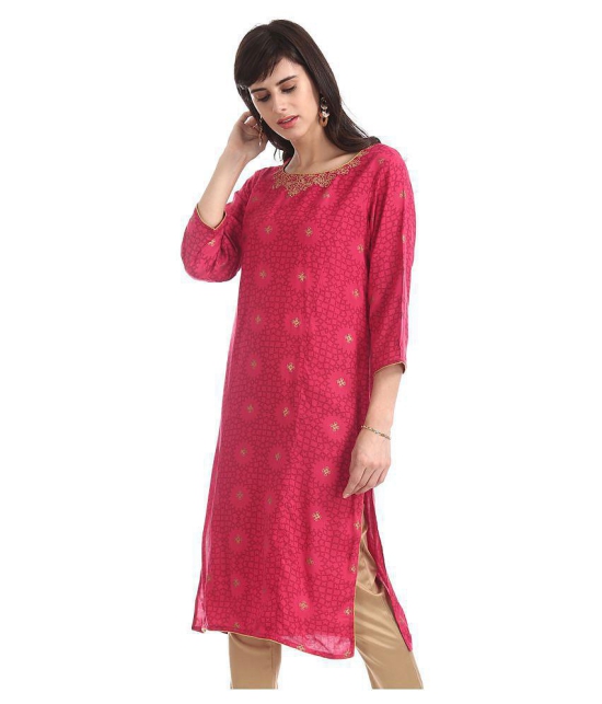 Karigari - Pink Rayon Women's Straight Kurti - L