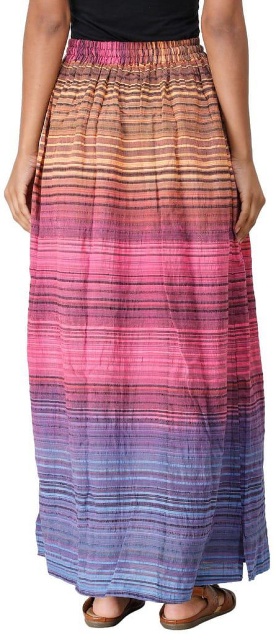 Wild-Orchid Long Summer Skirt with Stripes Woven in Multi-Color Thread and Dori on Waist