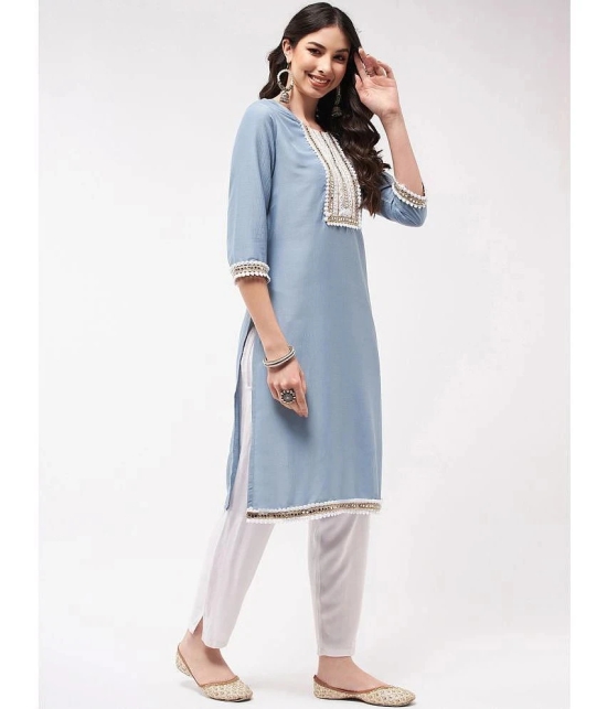 Pannkh Art Silk Embellished Straight Womens Kurti - Blue ( Pack of 1 ) - None