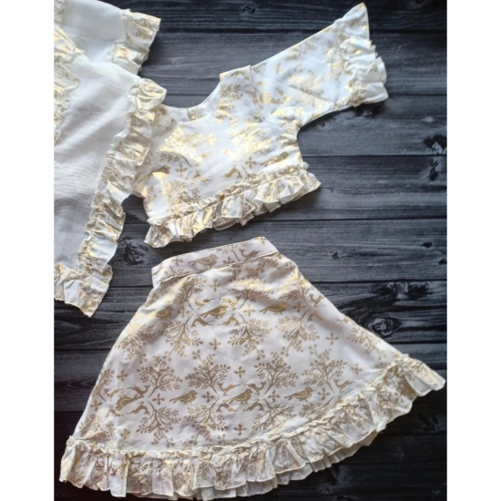 Malmal Lehenga Set | Sonchiriya | White & Gold-6-8Y