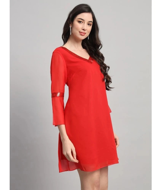 Curvydrobe Georgette Solid Mini Womens A-line Dress - Red ( Pack of 1 ) - None